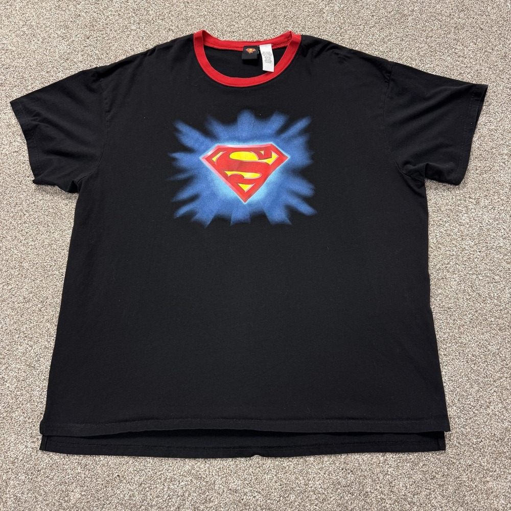 Vintage Superman Shirt Mens 2XL Black Ringer Tee T-Shirt DC Comics Superhero